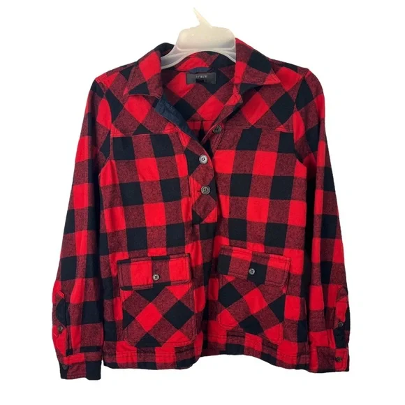 J Crew Red Buffalo Plaid Pullover Shirt Jacket. - Picture 3 of 11